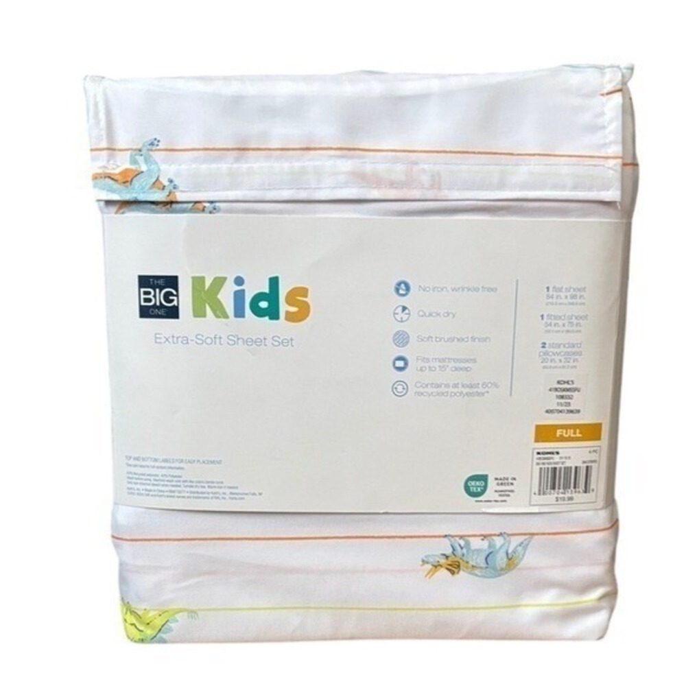 The Big One Kids Dinosaur Full Sheets Striped Non-Wrinkle Gift NWT